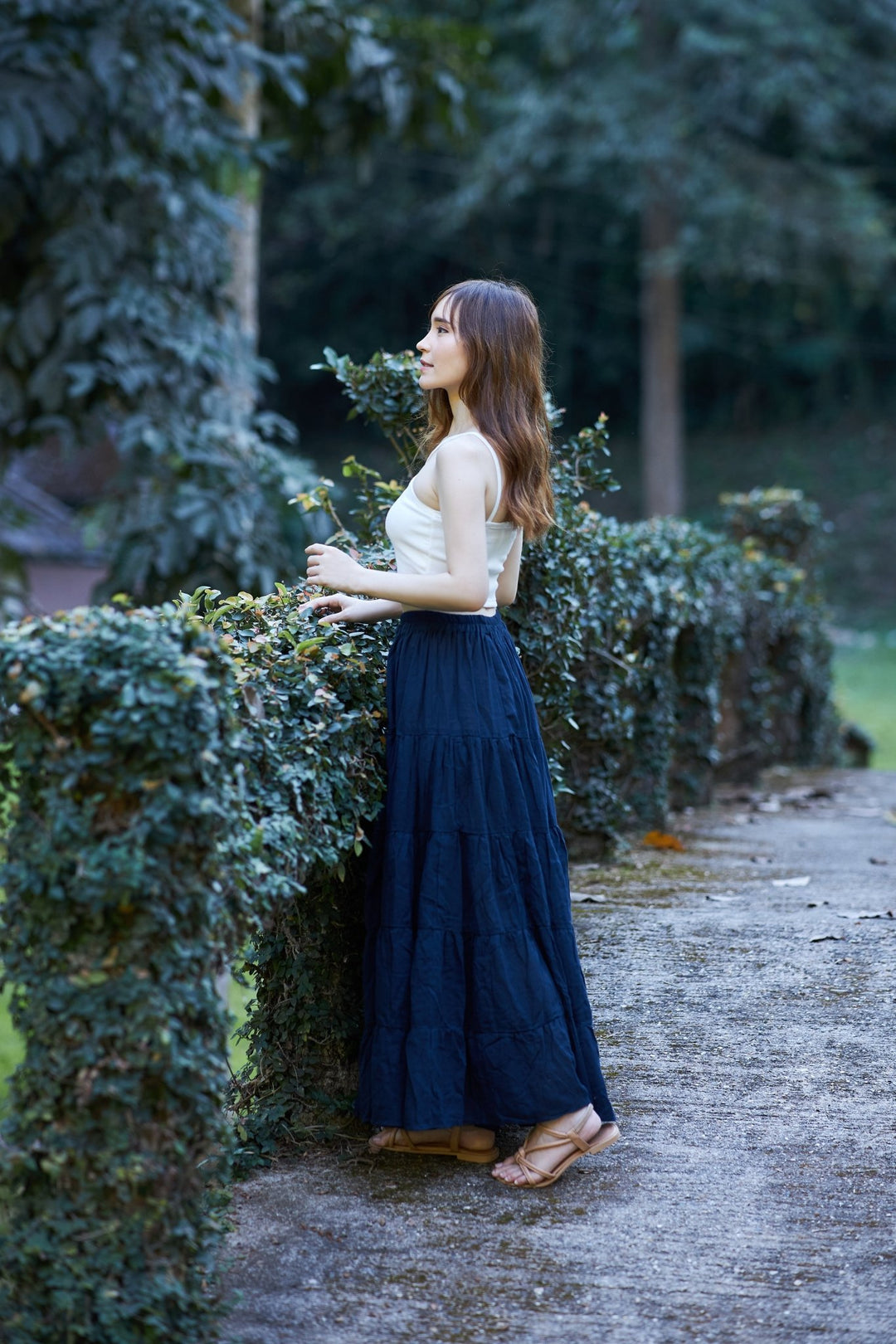 DARK BLUE COTTON MAXI RUFFLE SKIRT - Lannaclothesdesign Shop