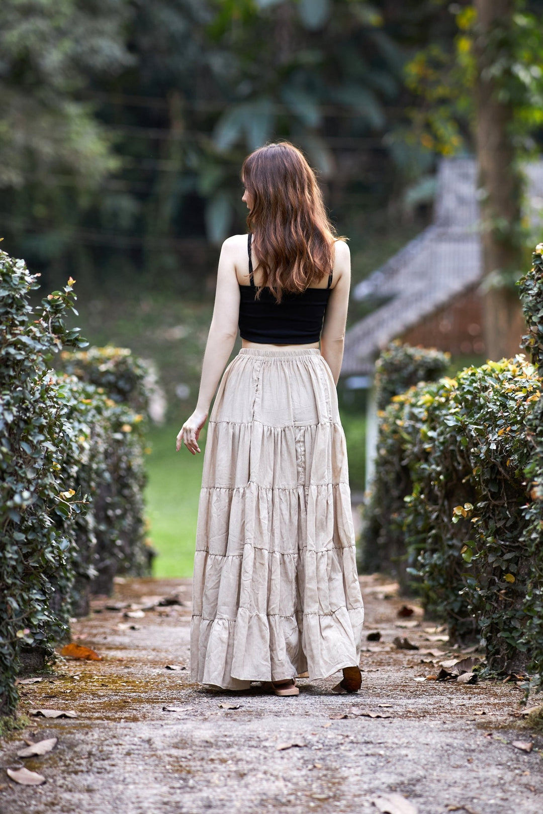 BEIGE COTTON MAXI RUFFLE SKIRT - Lannaclothesdesign Shop