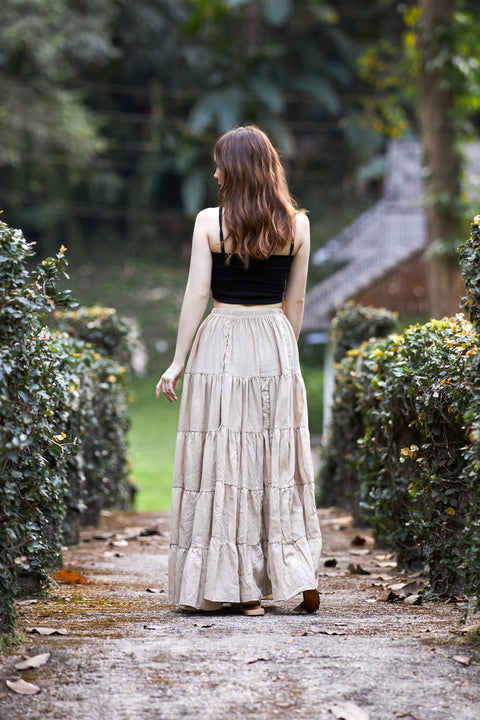 BEIGE COTTON MAXI RUFFLE SKIRT