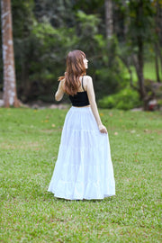 WHITE COTTON MAXI RUFFLE SKIRT