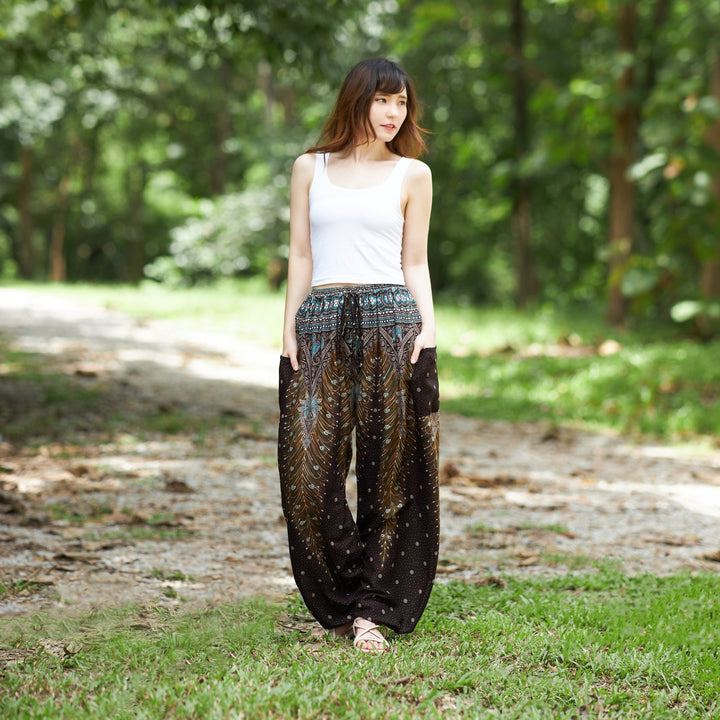 Drawstring Peacock Harem Pants - Lannaclothesdesign Shop