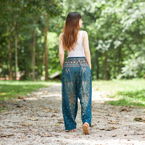 Drawstring Peacock Harem Pants