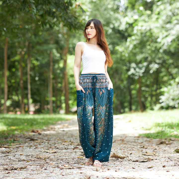 Drawstring Peacock Harem Pants - Lannaclothesdesign Shop