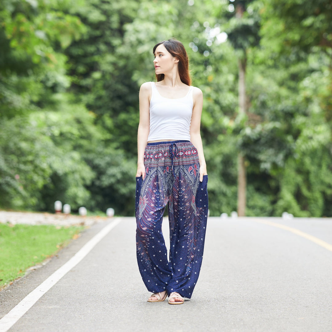 Drawstring Peacock Harem Pants - Lannaclothesdesign Shop