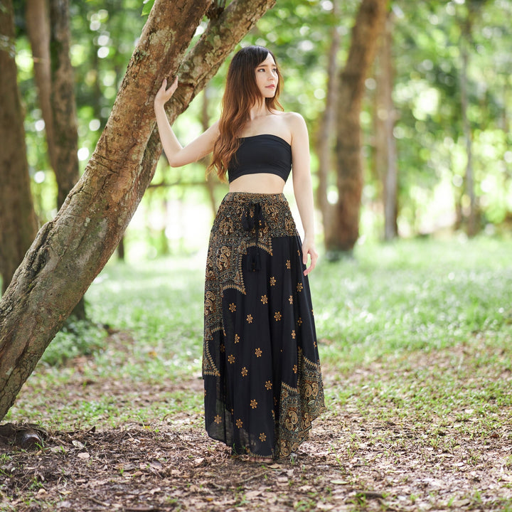 BLACK PEACOCK FLOWER LONG SKIRT - Lannaclothesdesign Shop