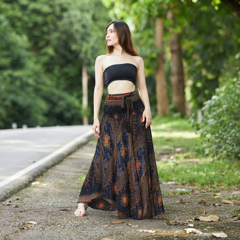 BLACK BOHEMIAN LONG HIPPIE SKIRT