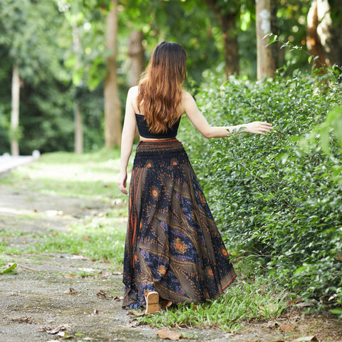 BLACK BOHEMIAN LONG HIPPIE SKIRT