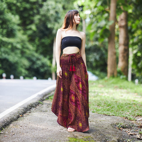 BURGUNDY FLOWER BOHO SKIRT