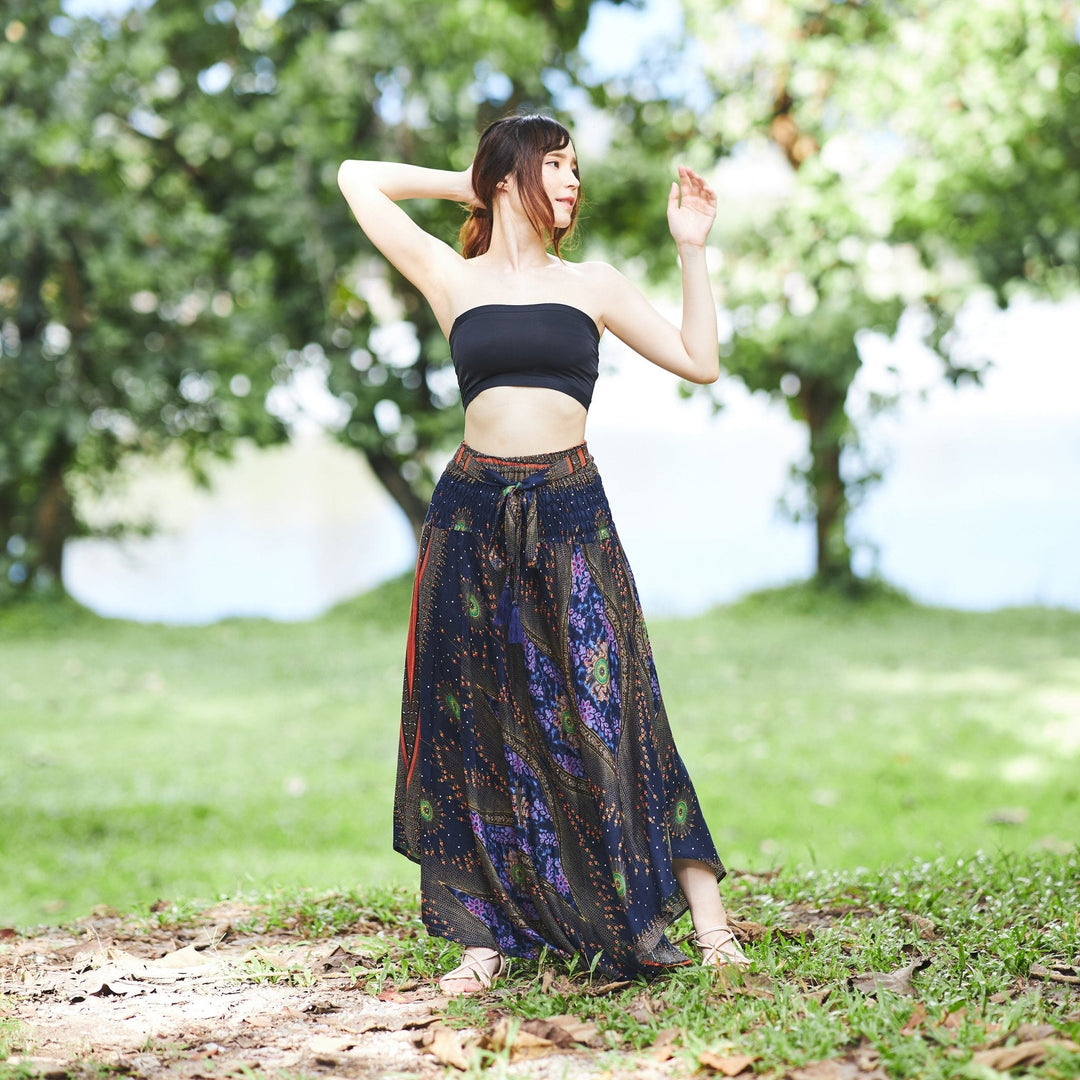 DARK BLUE LONG BOHEMIAN SKIRT - Lannaclothesdesign Shop