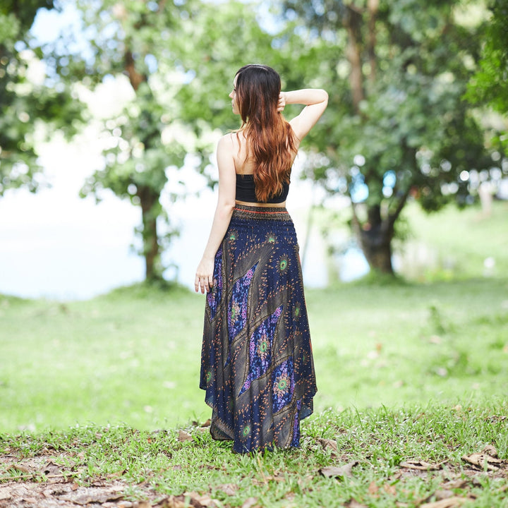 DARK BLUE LONG BOHEMIAN SKIRT - Lannaclothesdesign Shop