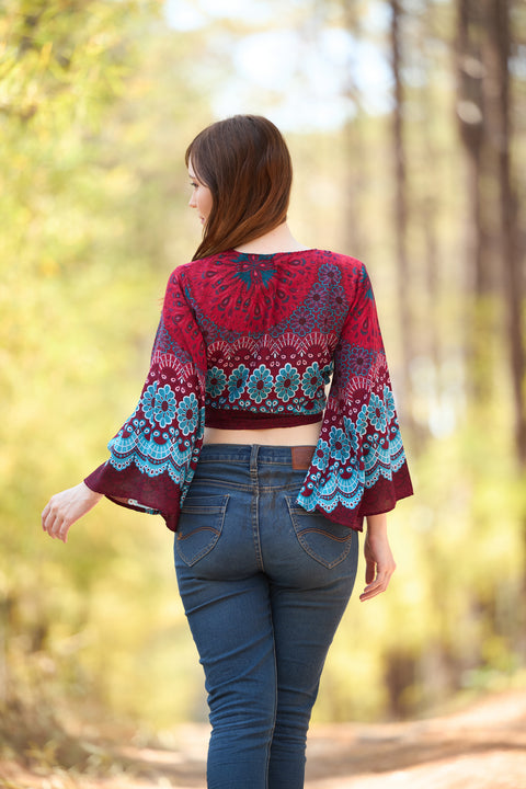 Women Boho Wrap Top - Casual Shirt