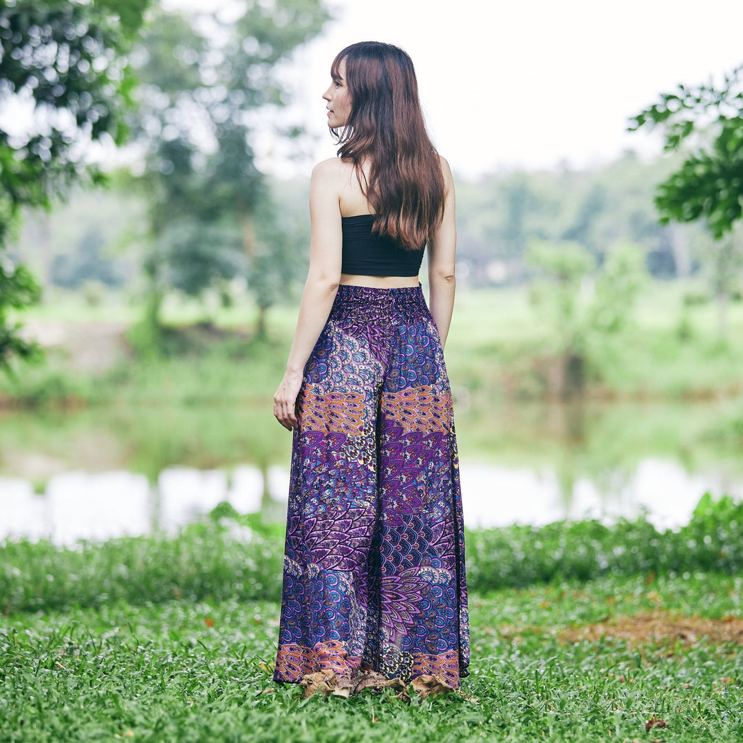 Womens Colorful Peacock Palazzo Pants - Lannaclothesdesign Shop