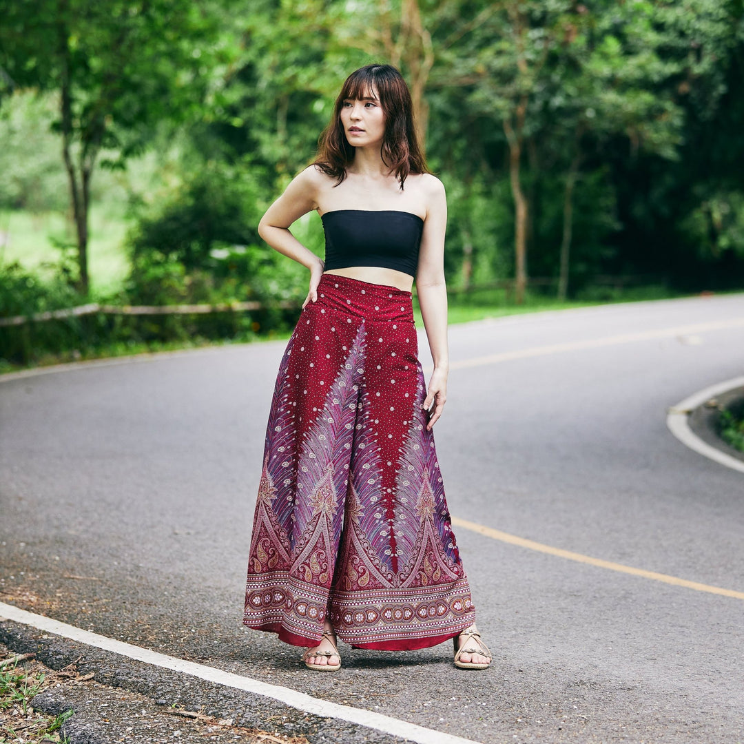 Womens Peacock Design Palazzo Pants - Lannaclothesdesign Shop