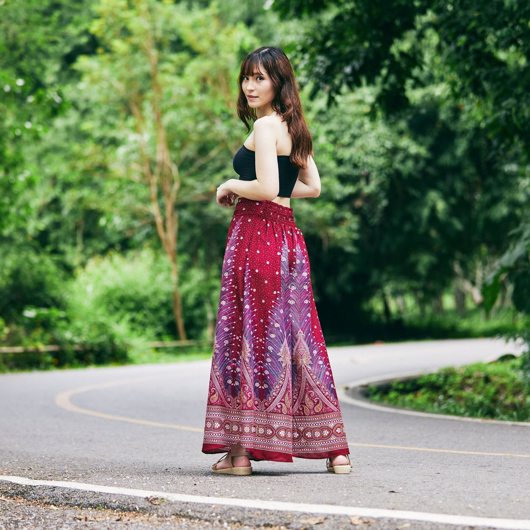 Womens Peacock Design Palazzo Pants - Lannaclothesdesign Shop