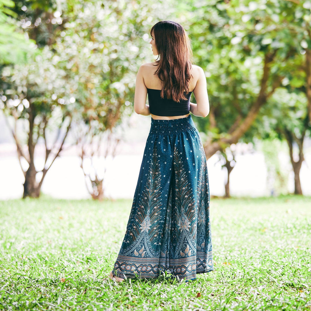 Womens Peacock Design Palazzo Pants - Lannaclothesdesign Shop