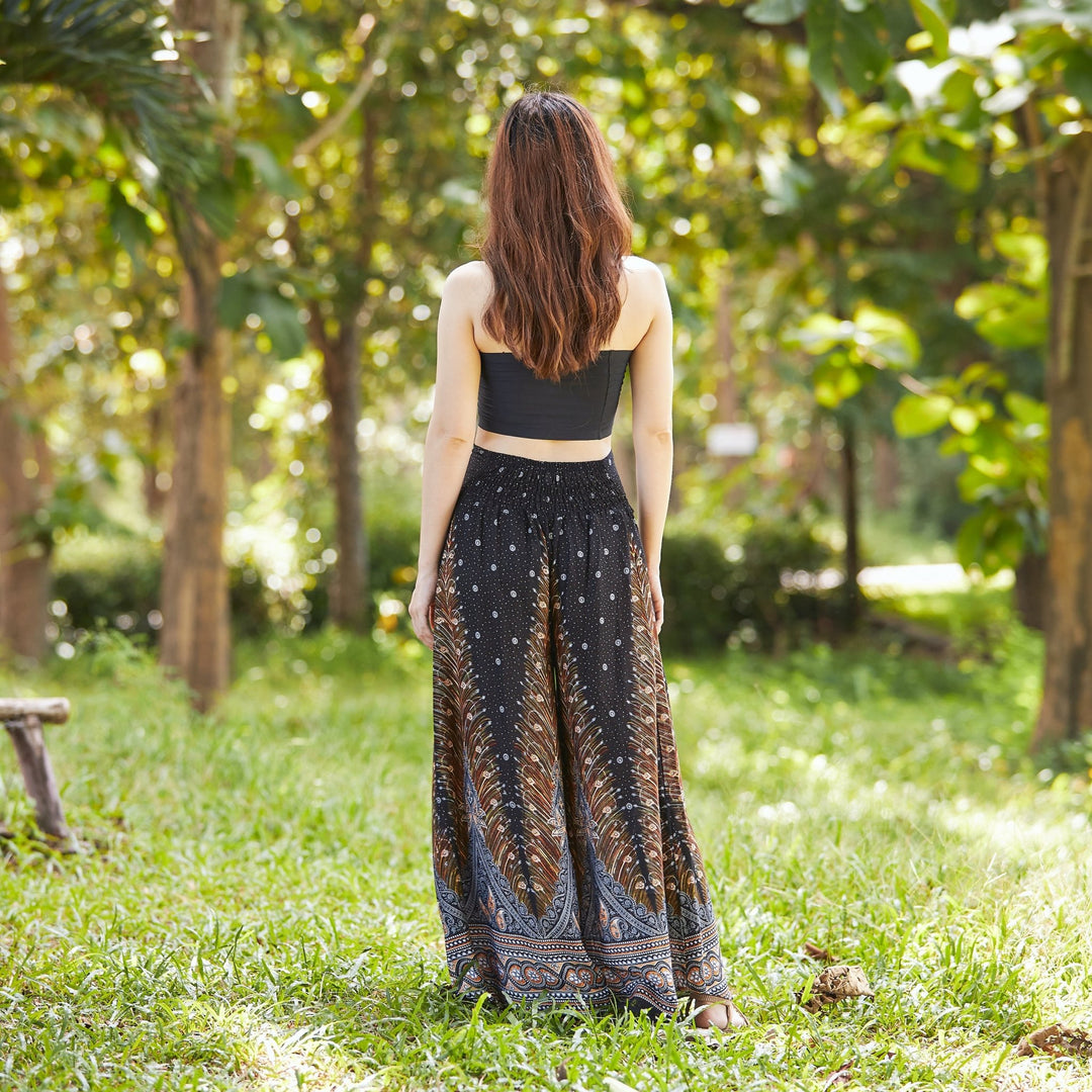 Womens Peacock Design Palazzo Pants - Lannaclothesdesign Shop