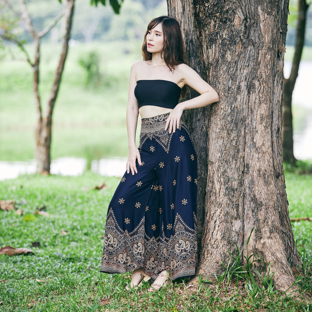 Womens Peacock Flower Palazzo Pants - Lannaclothesdesign Shop