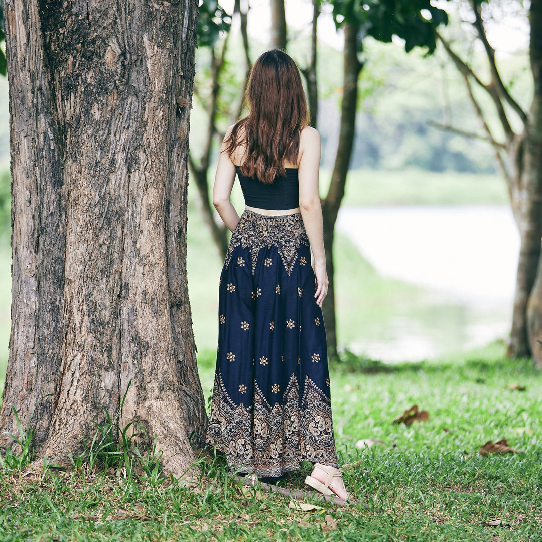 Womens Peacock Flower Palazzo Pants - Lannaclothesdesign Shop