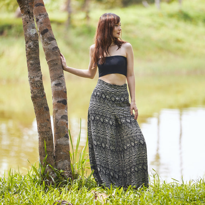 Elephant Design Wide Leg Palazzo Pants - Lannaclothesdesign Shop