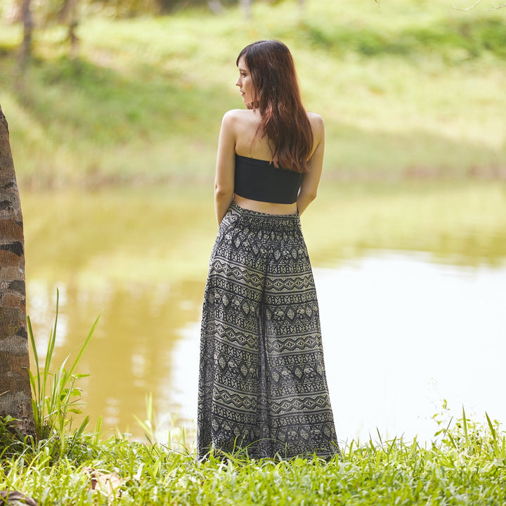 Elephant Design Wide Leg Palazzo Pants - Lannaclothesdesign Shop