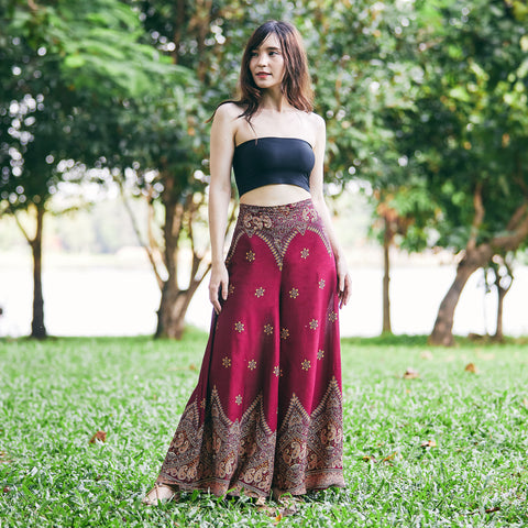 Womens Peacock Flower Palazzo Pants