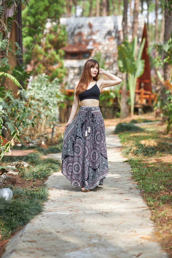 Mono Mandala Long Boho Skirts - Lannaclothesdesign Shop