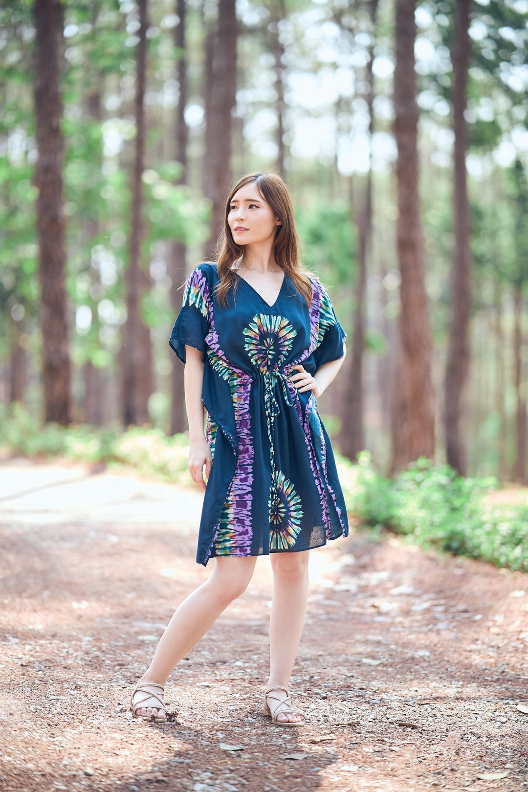 Rayon Boho Tops Dress Kimono - Teal Printed Colorful - Lannaclothesdesign Shop