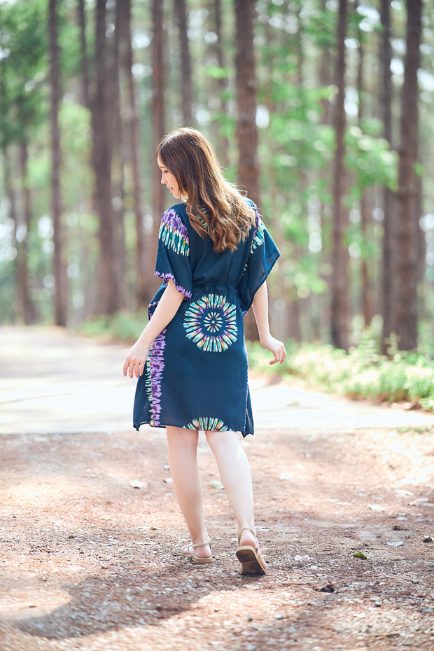 Rayon Boho Tops Dress Kimono - Teal Printed Colorful