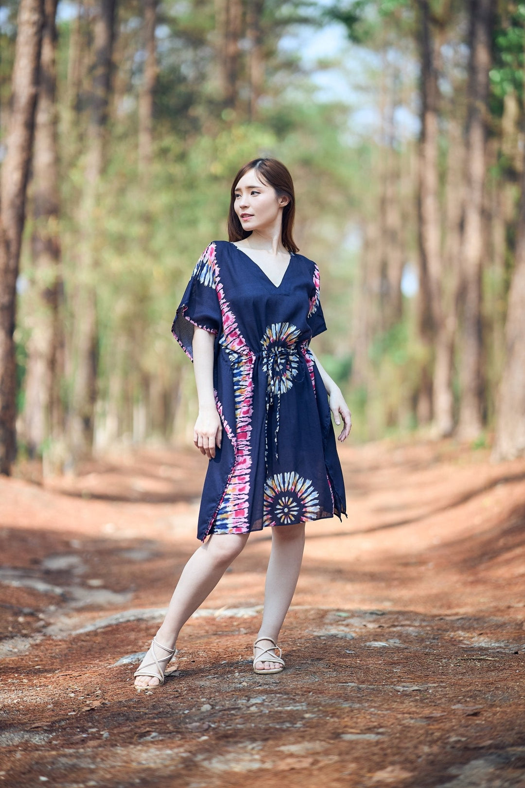Rayon Boho Tops Dress Kimono - Dark Blue Printed Colorful - Lannaclothesdesign Shop