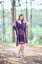 Rayon Boho Tops Dress Kimono - Purple Printed Colorful