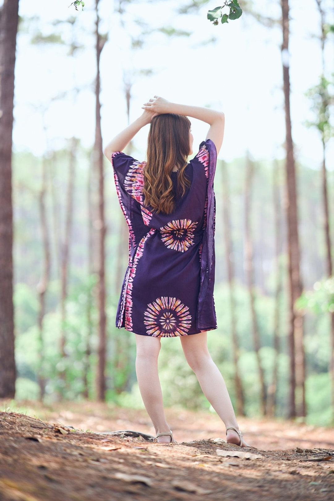 Rayon Boho Tops Dress Kimono - Purple Printed Colorful - Lannaclothesdesign Shop