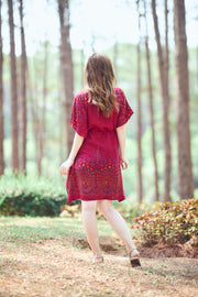 Rayon Boho Tops Dress Kimono - Burgundy Firework