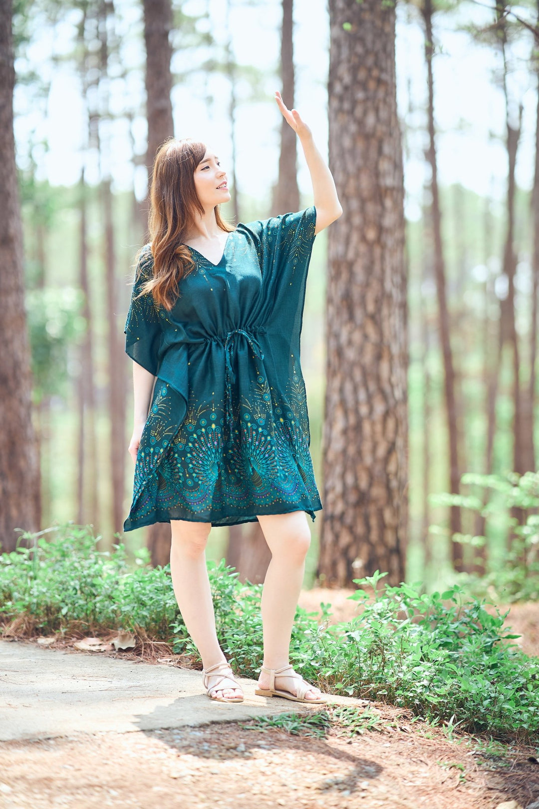 Rayon Boho Tops Dress Kimono - Green Firework - Lannaclothesdesign Shop
