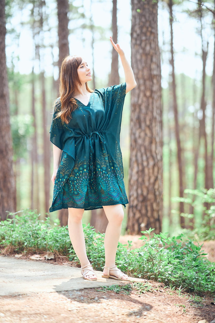 Rayon Boho Tops Dress Kimono - Green Firework - Lannaclothesdesign Shop