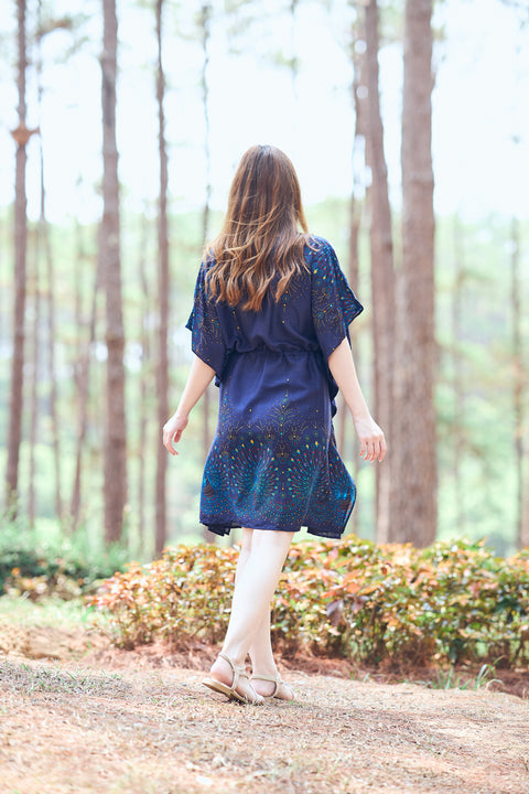 Rayon Boho Tops Dress Kimono - Dark Blue Firework