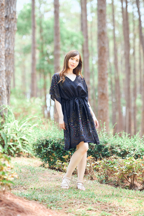 Rayon Boho Tops Dress Kimono - Black Firework