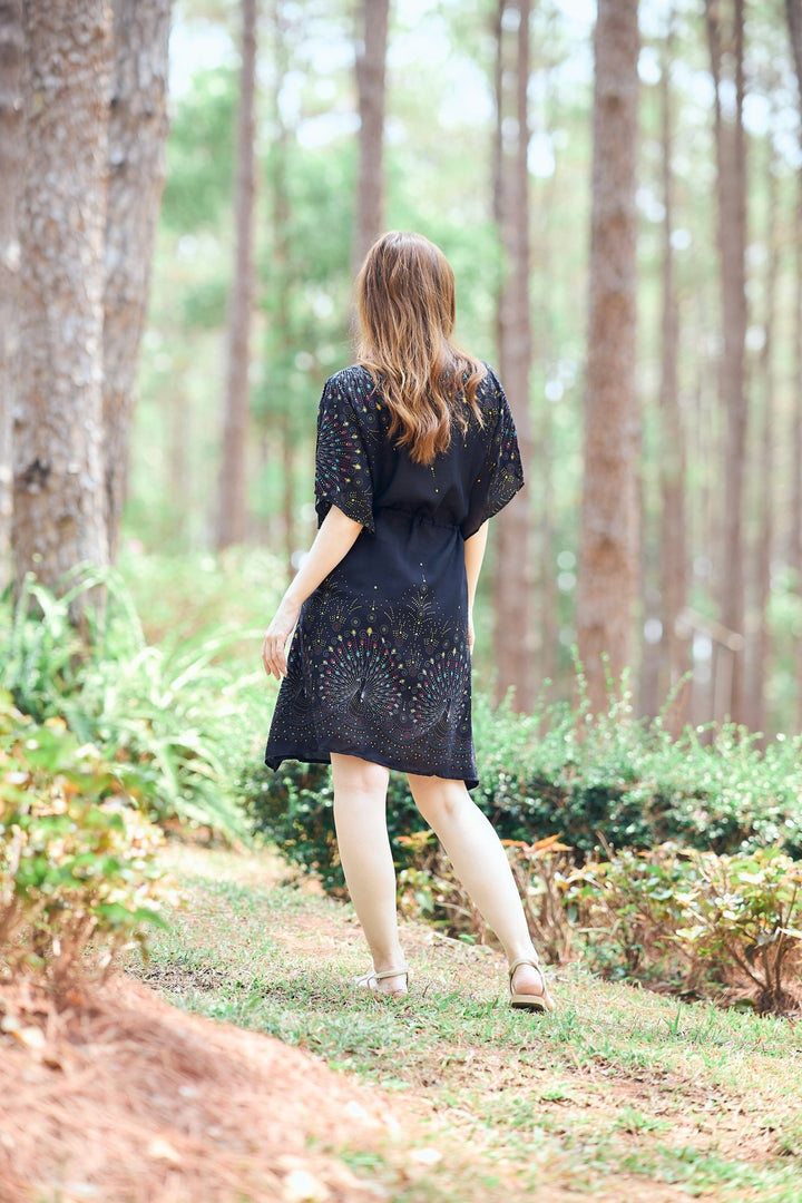 Rayon Boho Tops Dress Kimono - Black Firework - Lannaclothesdesign Shop