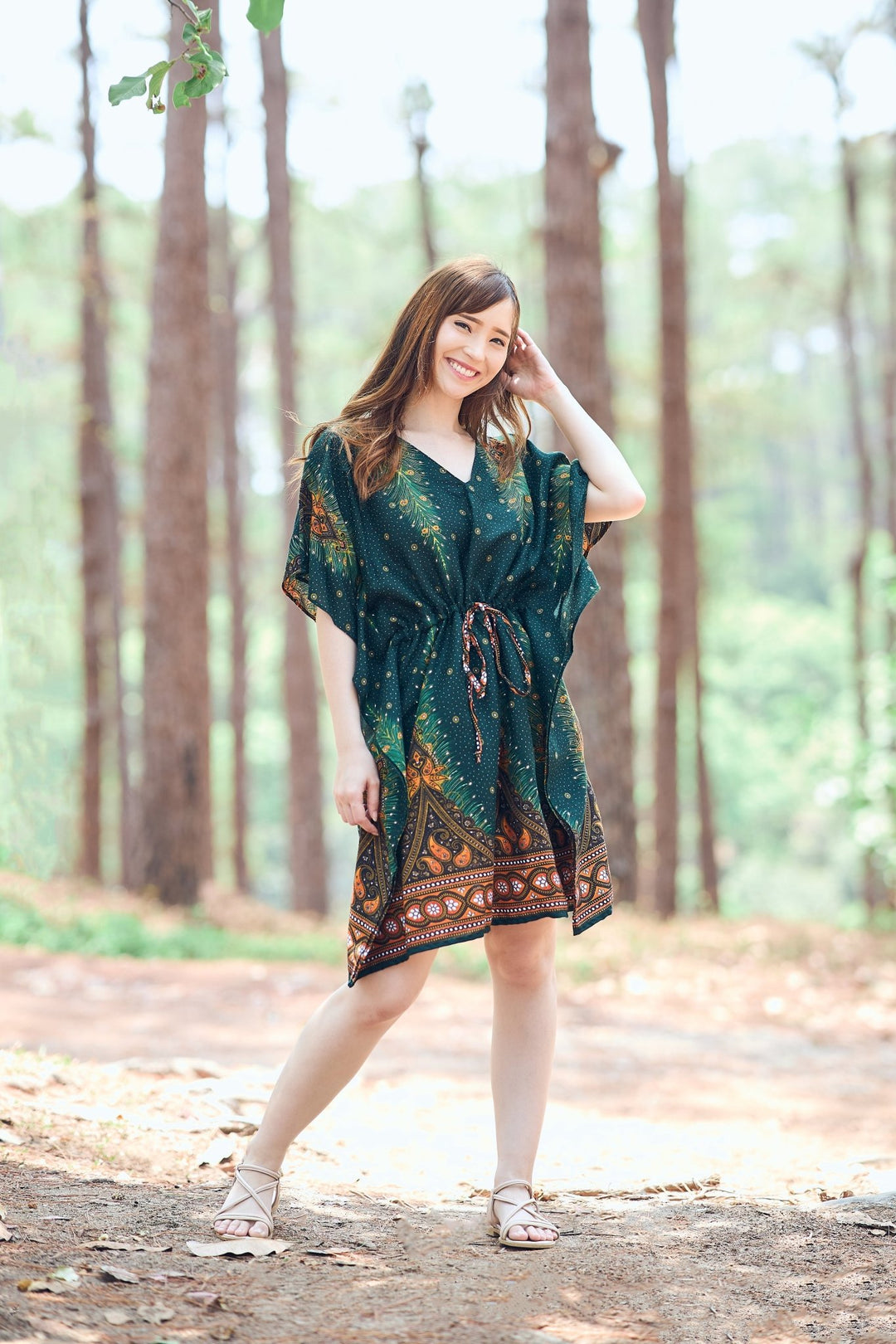 Rayon Boho Tops Dress Kimono - Green Peacock - Lannaclothesdesign Shop