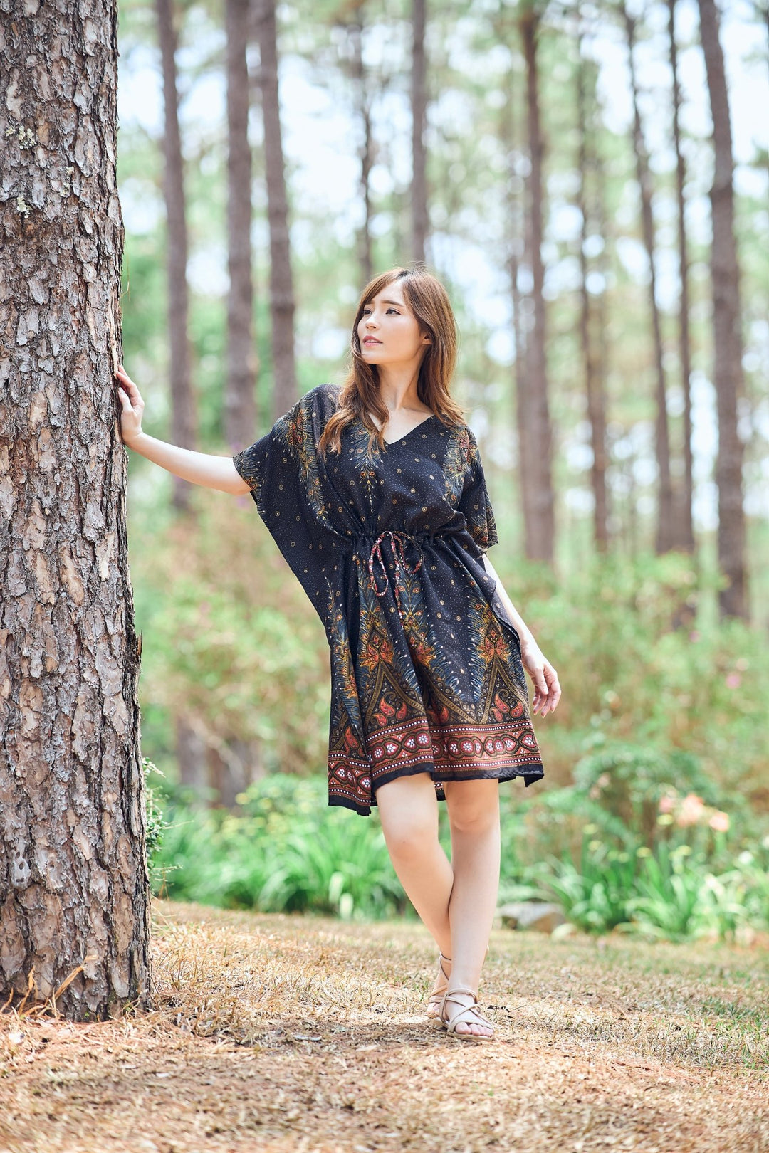 Rayon Boho Tops Dress Kimono - Black Peacock - Lannaclothesdesign Shop