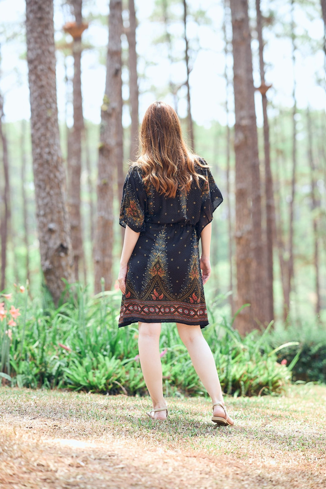 Rayon Boho Tops Dress Kimono - Black Peacock - Lannaclothesdesign Shop
