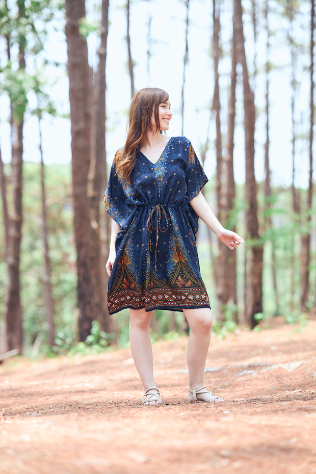 Rayon Boho Tops Dress Kimono - Dark Blue Peacock