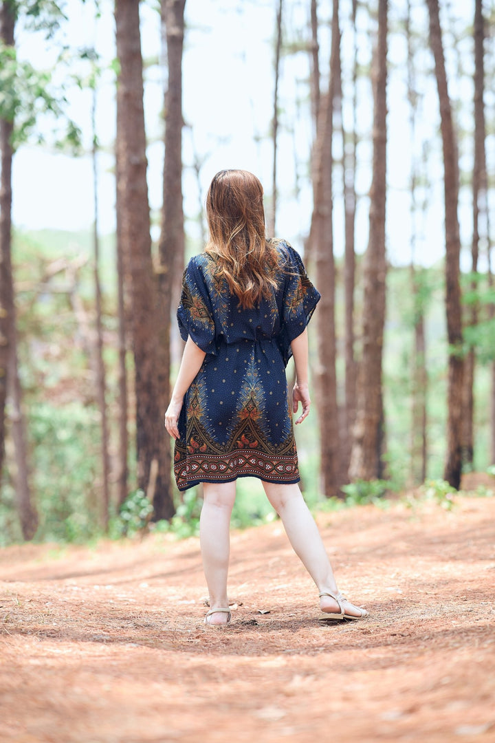 Rayon Boho Tops Dress Kimono - Dark Blue Peacock - Lannaclothesdesign Shop