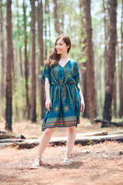 Rayon Boho Tops Dress Kimono - Teal Flower Eye