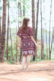 Rayon Boho Tops Dress Kimono - Burgundy Elephant