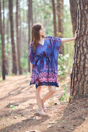 Rayon Boho Tops Dress Kimono - Dark Blue Flower Mandala