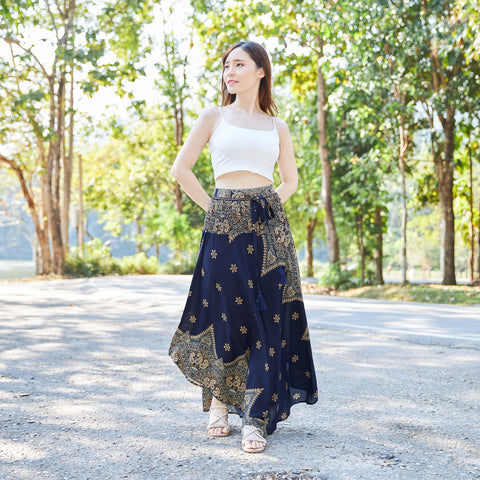 DARK BLUE PEACOCK FLOWER SKIRT