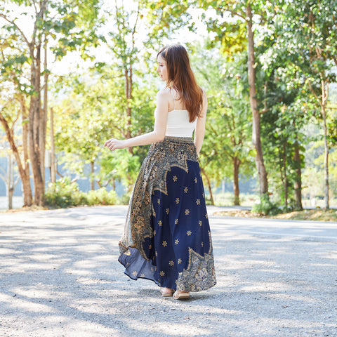 DARK BLUE PEACOCK FLOWER SKIRT