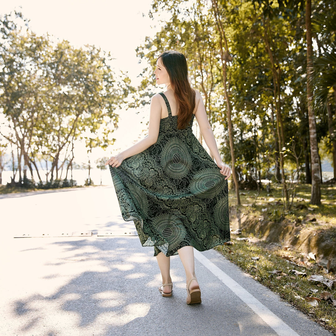 Long Summer Dress with Crochet Top - Green - Lannaclothesdesign Shop