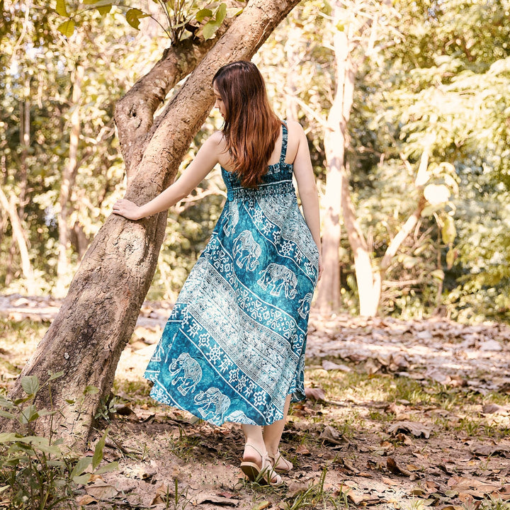Long Summer Elephant Dress with Crochet Top - Teal - Lannaclothesdesign Shop
