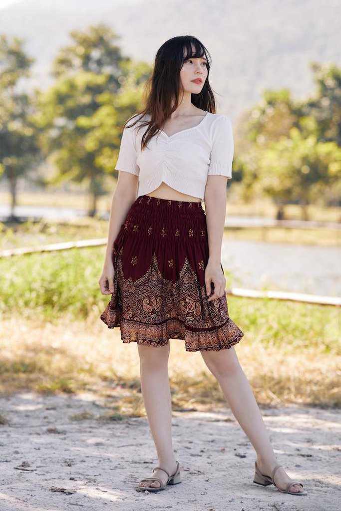 High Waisted Short Boho Skirt